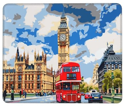 Mauspad London Straßenblick Klein Mousepad 250 x 200 mm - Vernähter Rand - rutschfest - für Gaming Büro Home - 25 x 20 cm Mouse Pad Mat - Mausunterlage klein f alle Maus Arten, Geschenk H-527