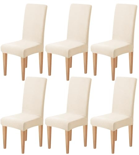 Dioxide Stuhlhussen Stuhlbezüge 6er Set, Elegante Universal Hussen Für Stühle,Chair Cover Pflegeleichte Schmutzabweisende Jacquard-Hussen Einfach Sauber zu Halten(Beige)
