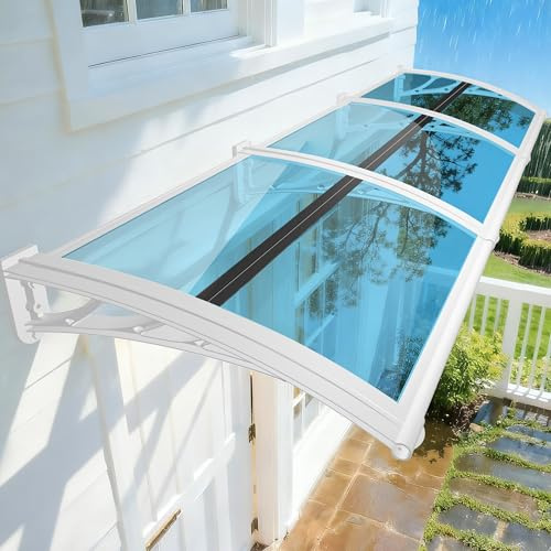 NacstarHome Auvent Marquise de Porte Exterieur, 60x100cm Toit Abri Auvent de Porte d'entrée Fenêtre Terrasse en Polycarbonate Massif Transparent Panneau Bleu, Protection Contre la Pluie