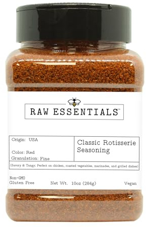 Raw Essentials Classic Rotisserie – Tangy & Savory Seasoning for Chicken, Roasts, and Vegetables – Non-GMO, Gluten-Free, Vegan – 10 oz