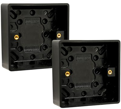 SHPELEC® Matt Black Screwless Sockets & Switches – Ultra Slim 4mm Thin Plate Steel – Modern Screwless Faceplate – Premium Black Wiring Accessories Range (1 Gang 25mm Pattress Box, 2 PACK)