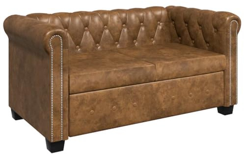 ZQQLVOO Chesterfield-Sofa 2-Sitzer Kunstleder Braun mit Knopfheftung und Nietenverzierung für Wohnzimmer und Büro, bequem gepolstert, langlebig und pflegeleicht