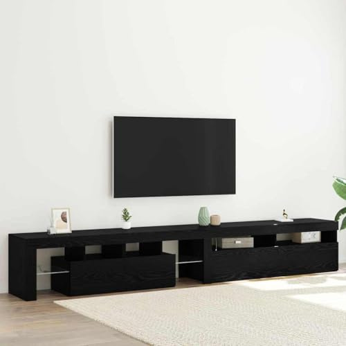Fangmaliuyun Lowboard 260x36,5x40 cm Schwarz Eiche-Optik, Modernes TV-Schrank-Set mit LED-Streifen & USB-Anschluss, Starker Holzwerkstoff für Wohnzimmer & Schlafzimmer