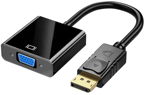 Displayport zu VGA Adapter 1080p@60Hz, DP Stecker auf VGA Buchse Konverter für PC Laptop Monitor Beamer, DisplayPort Adapter Kompatibel mit Windows XP 7 8 10 11, Vergoldetem Anschluss, Plug and Play