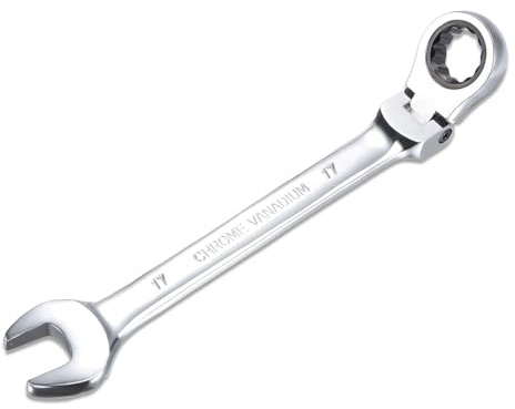 Professional Flex-Head Ratchet Spanner, Heavy-Duty Adjustable Socket Head Ratcheting Wrench, Reversible 72-Tooth Gear Mechanism, Non-Slip Grip, Ideal for Automotive & DIY (Single Wrench) (17mm)