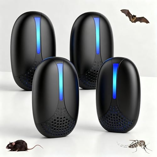 Repelente Ultrasónico de Plagas 2026 Mejorado, 4 Pack Electrónico Repelente Mosquitos Control de Plagas, Seguro para Mascotas y Personas, contra Cucarachas, Ratas, Arañas y Mosquitos, Negro