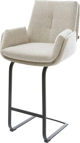 DELIFE Barstuhl Clea-Flex Freischwinger Flach Metall Schwarz Webstoff Soft Beige