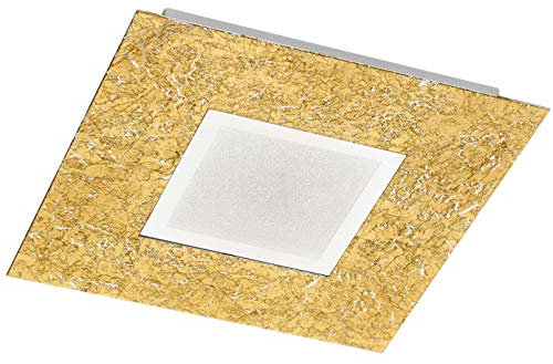 Trio Leuchten 624210279 Chiros A+, Deckenleuchte, Metall, 12 W, Integriert, goldfarbig / glas weiß satiniert, 30 x 30 x 4 cm