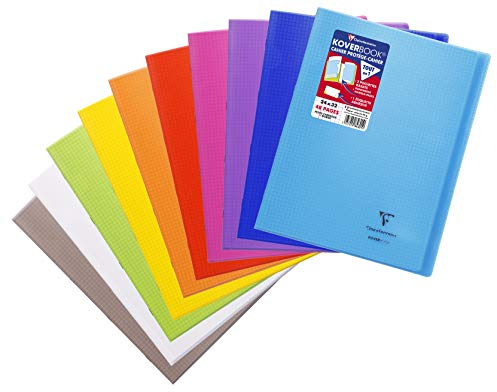 Clairefontaine 984601C Un Cahier Agrafé Koverbook - 24x32 cm - 48 Pages Petits Carreaux avec Marge - Papier Blanc 90 g - Couverture Polypro Couleur Aléatoire