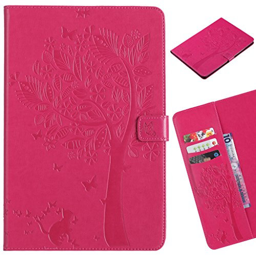 LEMORRY Etui pour pour Apple iPad Mini 4 Etui Gaufré Cuir Flip Portefeuille Pochette Protecteur Magnétique Fente Carte Silicone TPU Housse Cover Coque pour iPad mini4, Chanceux Arbre (Pink)