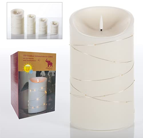 Schlaraffenland Elephant LED Outdoor Kerze CORRO 1025 | 10x25 cm (creme/Echtwachs) | LED Kerzen | LED Kerzen flackernde Flamme | Kerzen batteriebetrieben |