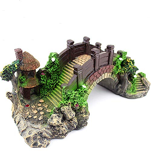 Ouken 1pc Aquarium Magique résine décoration Pont coloré Pavillon Arbre Rocaille pour Fish Tank
