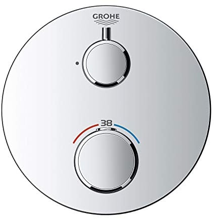 GROHE Grohtherm Concealed - Thermostat (Rosette aus Metall, sicherheitssperre bei 38°, eingebaute Rückflussverhinderer und Schmutzfangsiebe) Rundes Design, Silber, 24075000