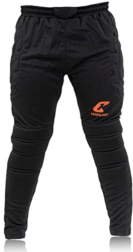 CATCH & KEEP Pantaloni Portiere Lunghi Flight Protecion con Protezione - Pantaloni Portiere Imbottiti Premium - Abbigliamento portieri per Uomini, Donne e Bambini - Imbottitura Protettiva (XXL, Nero)