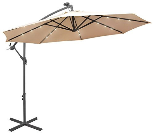 tidyard Sonnenschirm Ampelschirm Gartenschirm Metallmast Balkonschirm mit LED-Beleuchtung Durchmesser 300 cm mit Entlüftungs?ffnung und Kurbelmechanismus - Sandfarben