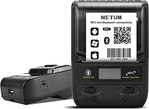 NETUM tragbarer Etikettendrucker, 58mm Bluetooth Thermo-Etikettendrucker mit wiederaufladbarem Akku, für Barcode, Büro, Lager, Versand, Kleidung, Schmuck, Etiketten, Drucken NT-G5
