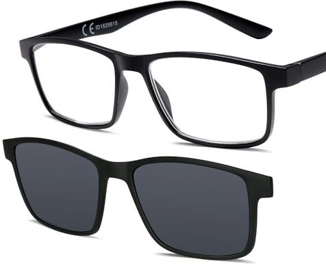NEW VISION Occhiali da Lettura, Occhiali da Vista con Magnetica Clip Occhiali da Sole, Protezione 100% UVA e UVB, Clip On Occhiali da Lettura per Donna Uomo NV8126 (nero, 3, x)