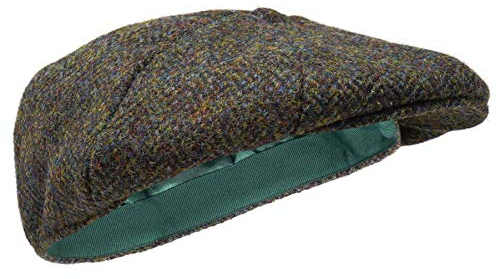 Borges & Scott Dingwall Schirmmütze 8-TLG. – Schiebermütze Herren aus 100% handgewebter Wolle Harris Tweed - Wasserabweisend - Waldfarbe 58cm