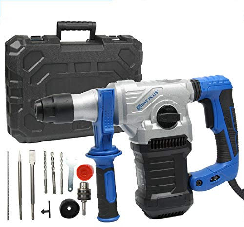 Electric Hammer Drill Rotary Impact Drill with SDS Plus Chuck & Chisel Bits 4 Fuctions 1500W 6 Variable Speed, Concrete Tile Breaker Demolition Heavy Duty, 40CM(L)*25CM(H), 5 Years Warranty