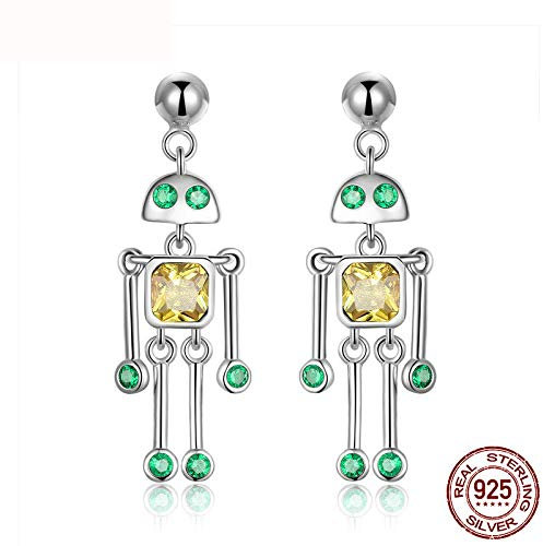 Hochwertige 925 Sterling Silber Little Robot Drop Ohrringe für Frauen Grün Gelb Sterling Silber Schmuck Geschenk