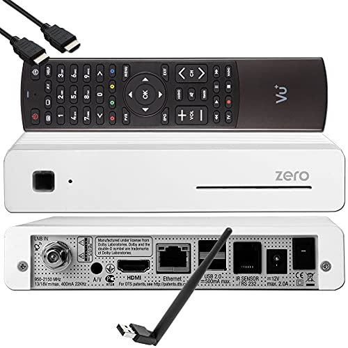 VU+ Zero HW Version 2-1x DVB-S2 Full-HD Sat Tuner E2 Linux Receiver, YouTube, Satellit Receiver mit Aufnahmefunktion, Kartenleser, Media Player, EasyMouse HDMI-Kabel & 150 Mbits WiFi Stick, weiß