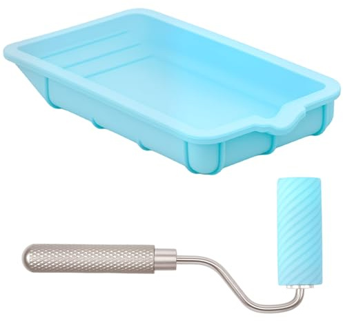 GWCYMYD Leimroller Holzleim 48mm Leimwalze mit Silikon Farbwanne Flächenbündiges Design Gleichmäßiger Auftrag Leimpinsel Strukturwalze für Holzarbeiten Kunstwerke (Blau)