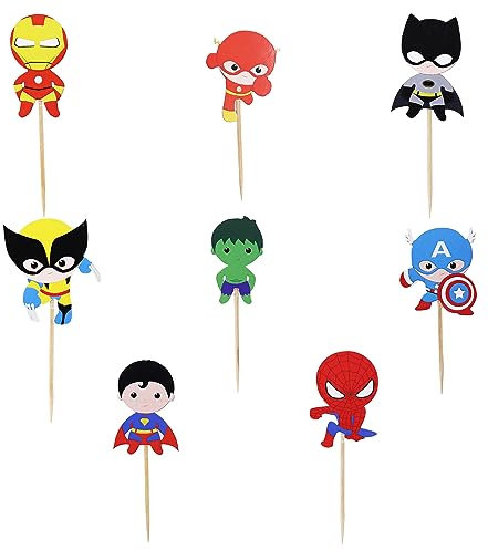 Confetti 24pc Cartoon Superhero Cupcake Topper for Kids Birthday Party Cake Decoration Supplies Super Heroes Cupcake Toppers Cupcake Toppers/Super Heroes Party Supplies/Superheroes Inspired