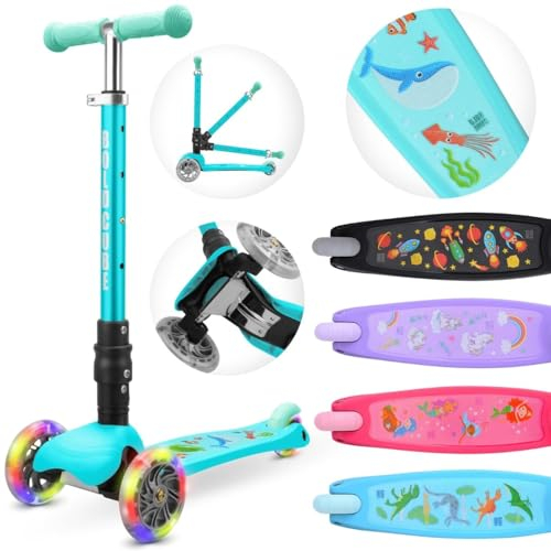 BOLDCUBE Teeny Fold | 3 Räder Kinder Roller | 3-8 J. | Klappbar | LED Leuchtenden Räder | Lenker Höhenverstellbar 61 bis 79 cm