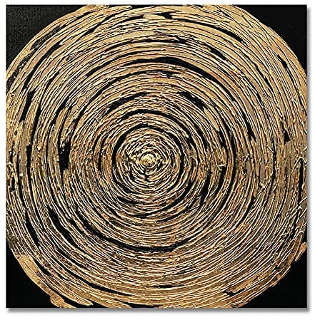 MWMG Acrylbilder Auf Leinwand Handgemalt,Runde Spirale Goldfolie Luxus Moderne Kunstwerke Abstrakte Gemälde Rahmenlose Handgemalte Ölgemälde Auf Leinwand Wandkunst Für Wohnzimmer Schlafzimmer Büro W
