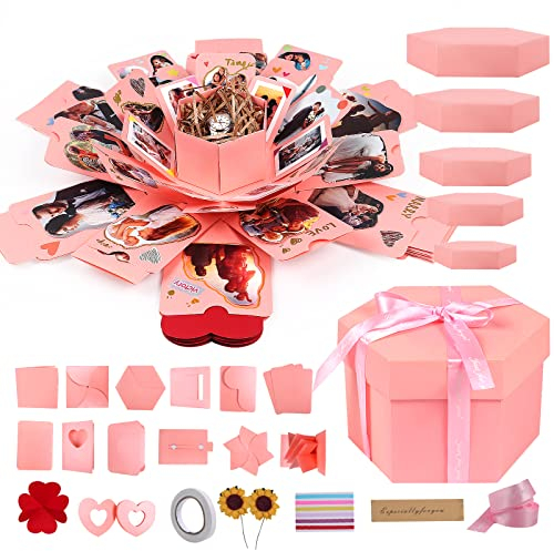 RECUTMS Explosion Box Schöne Rosa Box Weihnachten Überraschung Geschenk Explosion DIY Handgemachte Box für Party Geburtstag Geschenk Romantische Liebe Erinnerung Geschenk Liebe Souvenir Album (Rosa)