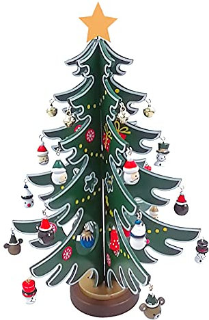 Wooden Tabletop Little Christmas Tree with Mini Xmas Ornaments DIY Chrismas Tree Xmas Tree Stand Set Christmas Desktop Decoration Gift for Friends