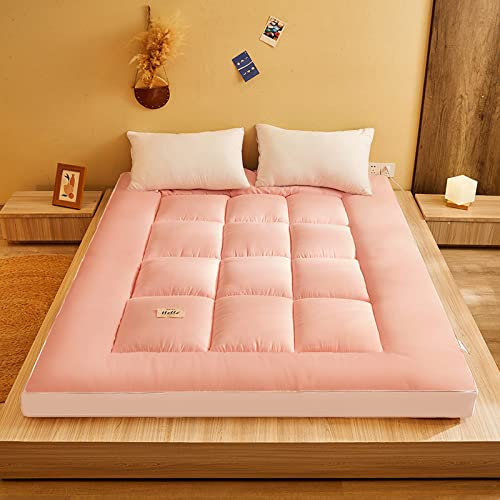 HAIBA Daunenmatratze - Matratzenschoner, mit 100% Baumwolle, sehr dick und weich, vergleichbar mit Topper, milbendicht, maschinenwaschbar,Rosa,200x220cm