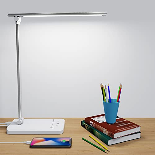Aogled Desk lamp, Eye-Caring Table Lamp,Dimmable Bedside lamp with USB Charging Port,5 Color Modes x 5 Brightness Levels,Touch Control,for Home,Office,Bedroom,Reading,Work,Study Led Desk Lamp White