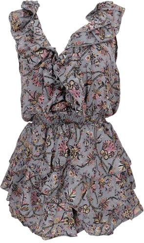 GURU SHOP Kurzer luftiger Overall im Hippiestyle, Einteiler, Jumpsuit | Praktischer Einteiler mit gerüschten Trägern, elastischem Bund, weiches Material, angenehm zu tragen.