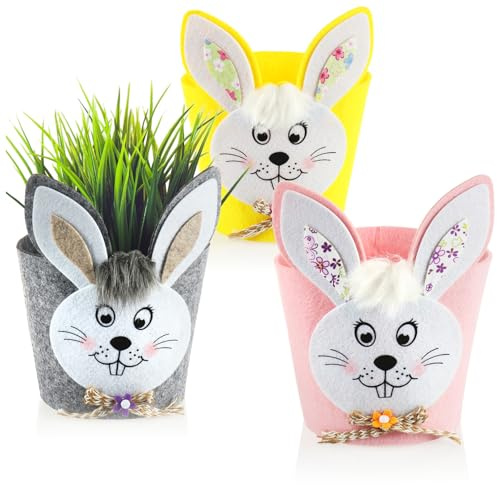 com-four® 3x Filzbox, Box für Ostern, um zu Dekorieren und auch | Filzkörbchen mit niedlichen Hasengesicht