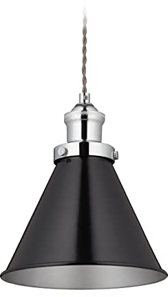 Relaxdays Hängelampe Industrial, HxD: 130 x 18,5 cm, Metall Pendelleuchte, E27-Fassung, Esszimmer Lampe, schwarz/silber, 10039576_46