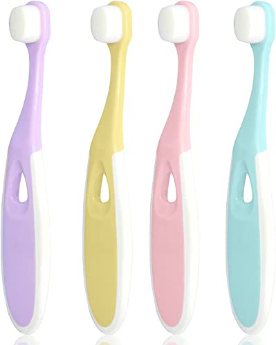 baby zahnbürste weich nano zahnbürste ,zahnbürste kinder für 1-12 jahre, zahnbürste weich mit zungenreiniger 4 Packung (Rosa (4 Stück), 1-12 Jahre alt)
