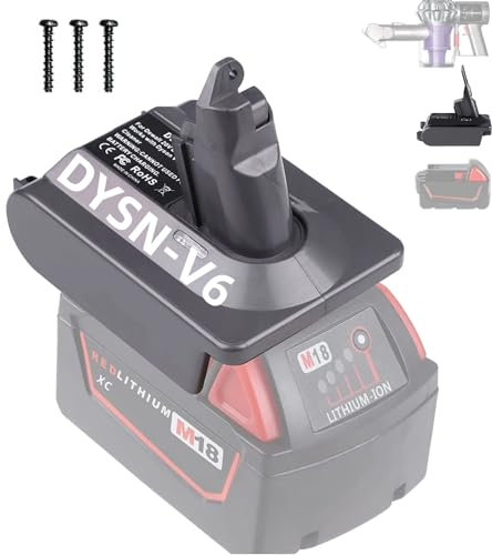 MAKBOS Adaptateur de batterie pour Dyson V6 Milwaukee pour Dyson Animal Series Absolute Motorhead Slim SV04, pour aspirateurs série 21,6 V