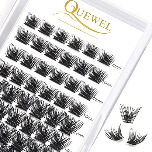 QUEWEL Individual Eyelashes 72 Pcs DIY Cluster Lashes D Curl MIX8-16mm Mega Matte Lash Volume False Eyelashes Soft & Light For Home Use(Flufy-D-MIX8-16mm)