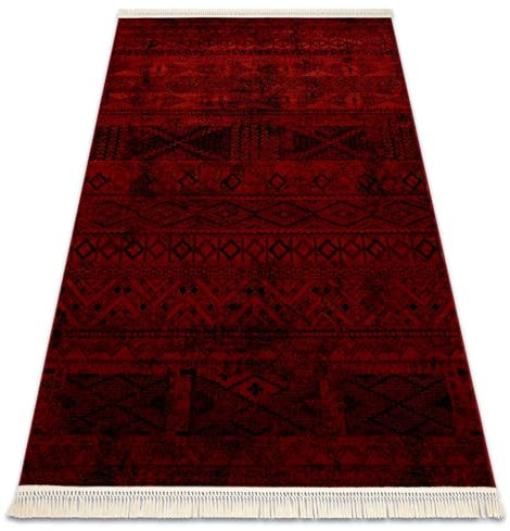 rugsx Orient 4722 – Eleganter Teppich mit Fransen in Burgund & Schwarz – Klassischer Orient-Teppich mit Ornament- 100x200 cm