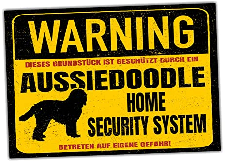 Aussiedoodle Doodle Dog Schild Warning Security System Türschild Hundeschild Warnschild Warnung