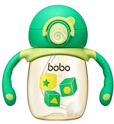 YOHKOH Baby Sippy Cups with Weighted Straw, PPSU Learner Cup No Spill Sippy Cups for Toddlers 4-6 Months, Soft Spout Transition Sippy Cups with Handles (6oz, Green)