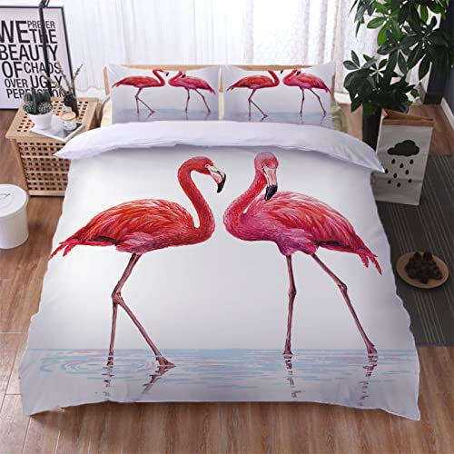 Bettwäsche 135X200 3 Teilig (1 Bettbezug Und 2 Kissenbezüge) Bettwäsche Set Kinder 3D Tierischer Flamingo Druck Weiche Microfaser Bettbezüge Mädchen Biber Mit Reißverschlus