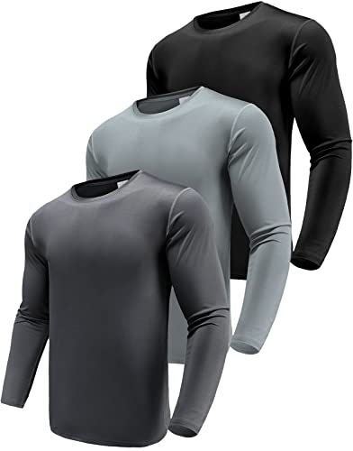 Herren 3er Pack Funktionsshirt Langarm-T-Shirts, UPF 50+ Sonnenschutz Shirts, Sportliche Workout-Shirts zum Laufen Black/Grey/Dark Grey-3P06-2XL