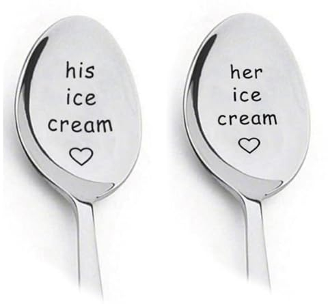 Eislöffel für Sie und Ihn, für Paare, Freund, Freundin, Geburtstag, Hochzeit, Jahrestag, Weihnachten, Geschenke für Ehefrau, Ehemann, Edelstahl, Paar, graviert, Löffel-Set, 2 Stück
