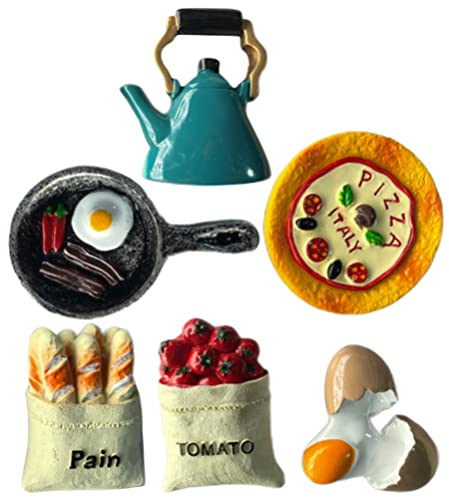 Toyvian Kühlschrankmagnete Set Simulierte Lebensmittel Niedliche 3D-Kühlschrankmagnete Pizza Eierpfanne Kühlschrankaufkleber Miniatur-Lebensmittelmodus Für Küche Büro Dekoration Geschenke