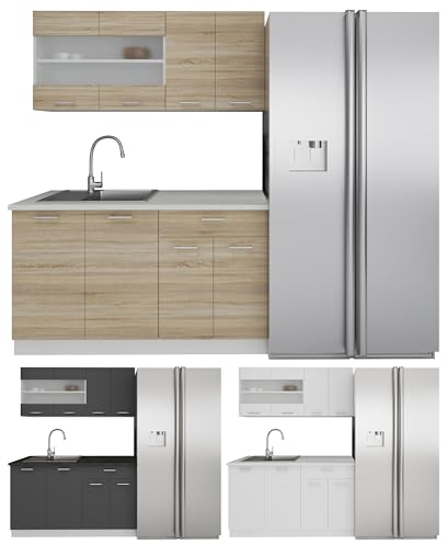 VCM 4-TLG Singleküche | Maße H. 145 x B. 140 x. T. 60 cm | Arbeitsplatten optional in versch. Farben und Größen erhältlich | Komplettküche - Esilo