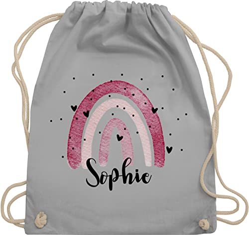 Turnbeutel Rucksack - Boho Regenbogen I Boho Rainbow - Unisize - Hellgrau - kindergarten beutel kindergartenbeutel name kita stoffbeutel sportbeutel schule wäschebeutel für kinder bohemian