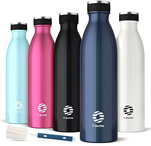 FJbottle Edelstahl Trinkflasche 1L - BPA-Frei Auslaufsichere Wasserflasche Sport, Kohlensäure geeignet - Thermosflasche für Sprudel, Uni, Fitness, Outdoor, Camping
