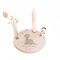 Personalisierter Geburtstagsteller aus Holz mit Kerzenhalter, Vase & Jahres Zahlen - Geburtstagsdeko mit Name - 1. Geburtstag Baby & Kinder Geschenk - ⌀16 cm x 12mm - hellomini (Dino)